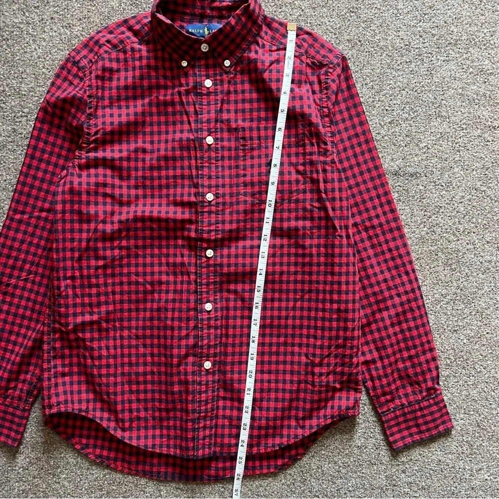 Ralph Lauren Red Gingham Checkered Button Down Long Sleeve Shirt Boys L (14-16)